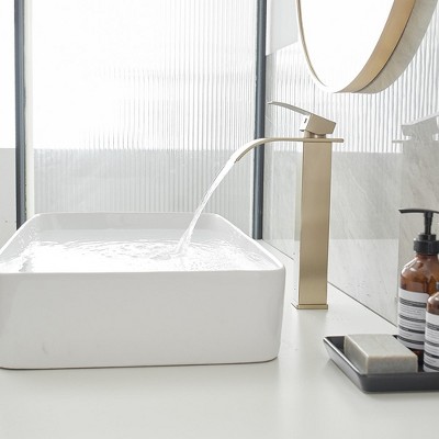 Brushed Gold Stainless Steel Single Handle Vessel Sink Faucet