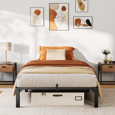 homfan Bed Frame, High Platform Bed Frame, Queen Size with Storage Space, Heavy Duty Steel Slat Support, No Screws Needed, Easy Assembly