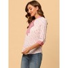 Allegra K Women's Floral Bow Tie V Neck Contrast Trim 3/4 Sleeve Vintage Blouse - 4 of 4