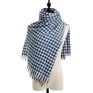 Anna-Kaci Women's Houndstooth Scarf with Soft Cozy Fabric Classic Black and White Check and Fringe Trim - 1 of 3