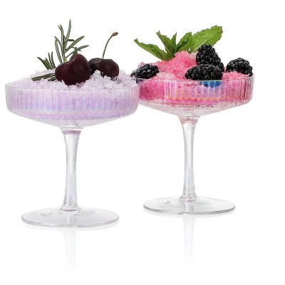 Slickblue Vintage Iridescent Coupe Glasses Set - 4oz, Vertical Stripe Texture (2/4-Pack)