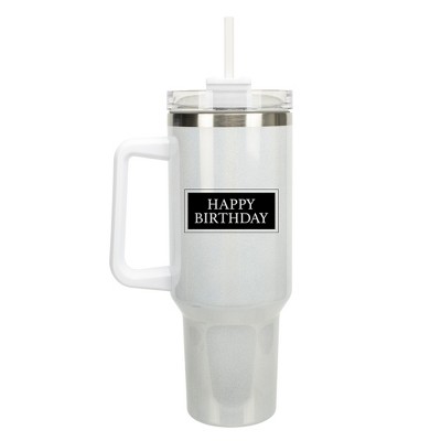 Elanze Designs Happy Birthday Banner Stamp 40 oz. Stainless Steel, Large Water Bottle Coffee Mug, Spill & Leak Resistant, Thermal Travel Tumbler with