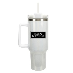 Elanze Designs Happy Birthday Banner Stamp 40 oz. Stainless Steel, Large Water Bottle Coffee Mug, Spill & Leak Resistant, Thermal Travel Tumbler with - 1 of 1