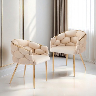 Luxury Velvet Handmade Accent Chairs Set of 2 with Gold Legs and Full Back Support for Living Room