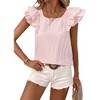 Amaryllis Women’s Ruffle Sleeve Back Bow Textured Woven Top Square Neckline Feminine Fit Soft Lightweight Blouse - 4 of 4