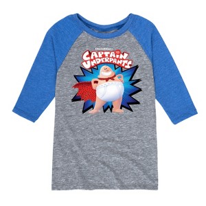 Boys' - Captain Underpants - Original Logo of Superhero Raglan Graphic T-Shirt - 1 of 2