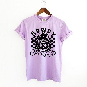 Simply Sage Market Women's Howdy Pumpkin Checkered Short Sleeve Garment Dyed Tee - 1 of 2