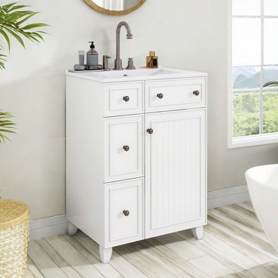 NicBex 24" Bathroom Vanity with Sink, Morden Bathroom Cabinet Storage with 2 Spacious Drawers and 1 Cabinet for Bathroom, White