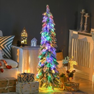 Whisen 4FT Prelit Pencil Artificial Christmas Tree with 225 Snow Flocked Branches, 100 Colorful LED Lights - 1 of 4