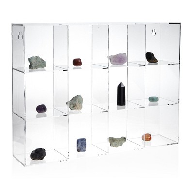 Juvale Hanging Clear Acrylic Display Case with Shelves, 12 Compartment Showcase for Collectibles, Figurines, 16 x 12 x 3 In