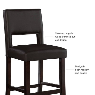 Dark Brown Wood and Leather Counter Stool, 24"