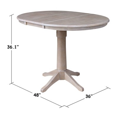 Washed Gray Taupe Solid Wood 36" Round Extendable Dining Table