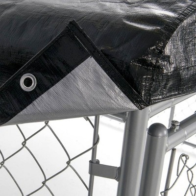 Black Powder-Coated Steel Dog Kennel with Waterproof Canopy
