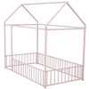 MAYEERTY Twin Size Metal House Bed Frame, Fence, Kids Teens Bedroom, Pink - 4 of 4