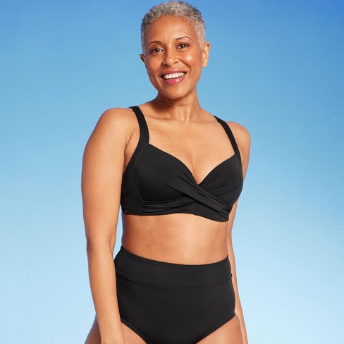 Lands' End Women's Upf 50 Tummy Control Polka Dot Surplice Swim Dress -  Black L : Target