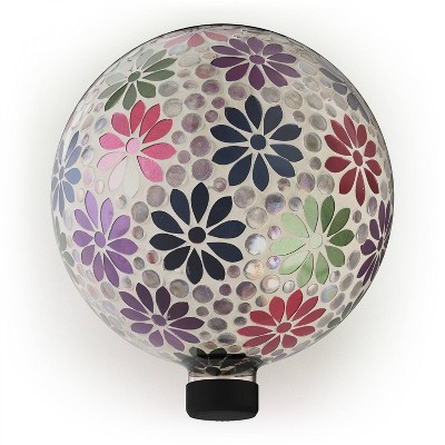 12" Colorful Daisy Glass Gazing Globe with Mosaic Flower - Alpine Corporation