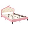 NicBex Twin/Full Size Upholstered Bed Frame with Tufted Headboard,Princess Bed with Crown Headboard for Girls,No Box Spring Needed,White+Pink - 3 of 4