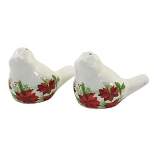 Tabletop Dove Salt And Pepper Set  -  One Set Of Salt And Pepper Shakers 2.25 Inches -  Christmas Birds Poinsettia  -  3Spc9603  -  Ceramic  -  White