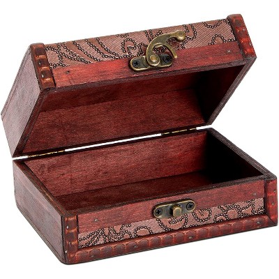 Juvale Wooden Treasure Chest Jewelry Box for Storage, Antique Floral Design (5.45 x 4.1 x 2.5 Inches)