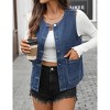Women's Sleeveless Denim Vest Round Neck Button Down Jean Jacket - 3 of 4