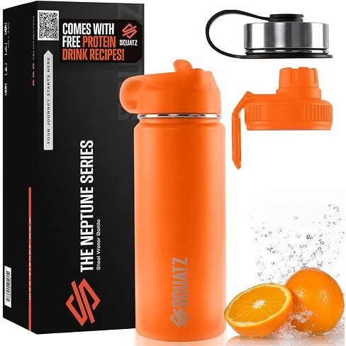 SQUATZ Neptune Series 40 Oz Stainless Steel Water Bottle – Vacuum Insulated With 3 Lids & Handle Strap