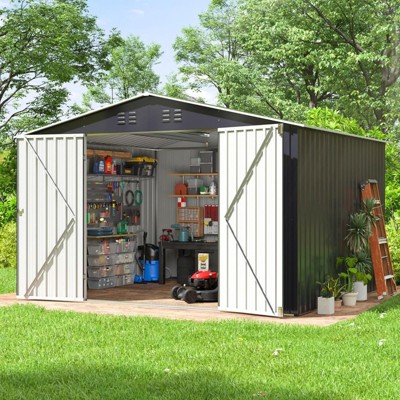 VisioGear Outdoor Storage Shed, Tool Shed with Lockable Door and Shutter Vents, Storage Garden Shed for Backyard (No Floor), Grey, 93.1*63.2*76.6