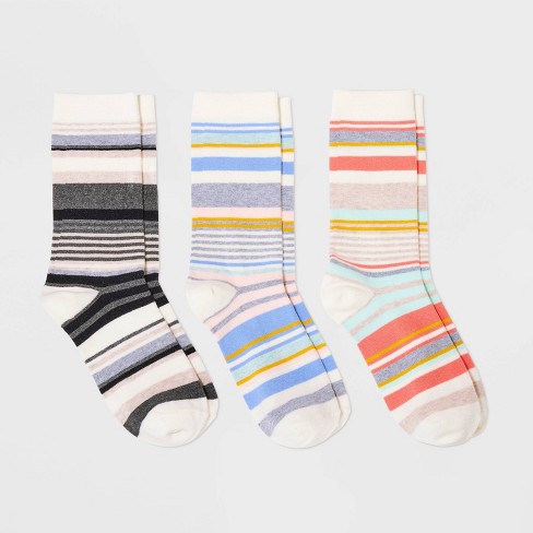 Women's 3pk Multi Striped Crew Socks - A New Day™ Assorted Color 4-10 ...