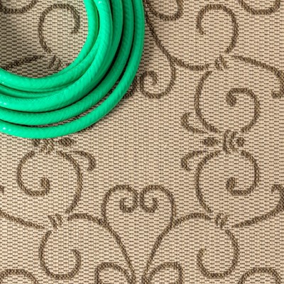 Charleston Vintage Filigree Beige & Brown 2'x8' Indoor/Outdoor Runner Rug