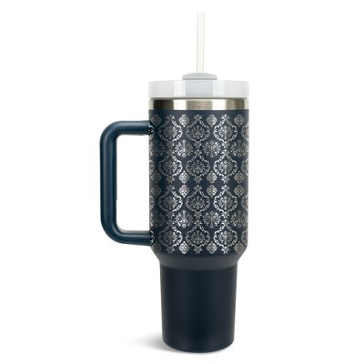 Elanze Designs Vintage Floral Damask Wallpaper Pattern 40 oz. Stainless Steel, Large Water Bottle Coffee Mug, Spill & Leak Resistant, Thermal Travel