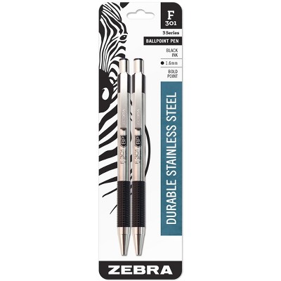 Zebra Pen F-301 Stainless Steel Bold Retractable Ballpoint Pen 892149