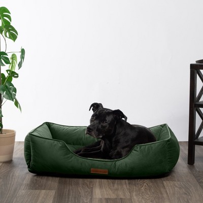 Large Forest Green Velvet Rectangular Dog Bed