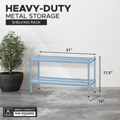 Sky Blue Adjustable 2-Tier Metal Mesh Storage Shelving Unit
