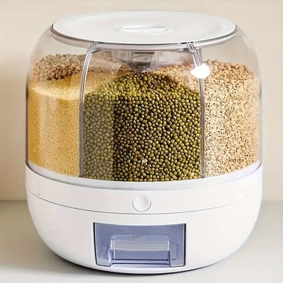 Aeelleea Rotating Rice Dispenser, 6-Grid Cereal & Grain Storage Bin, One-Click Dispensing Food Container, Airtight Moisture-Proof Kitchen Organizer Small — фото 4