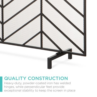 Satin Black Iron Mesh Chevron Fireplace Screen