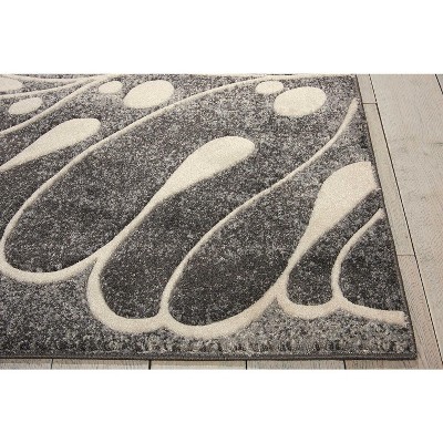 Gray Floral Synthetic Rectangular Stain-Resistant Rug, 5'3" x 7'3"