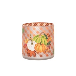 Transpac Glass 5.91 in. Multicolor Harvest Light Up Wide Plaid Pumpkin Vase - 1 of 2