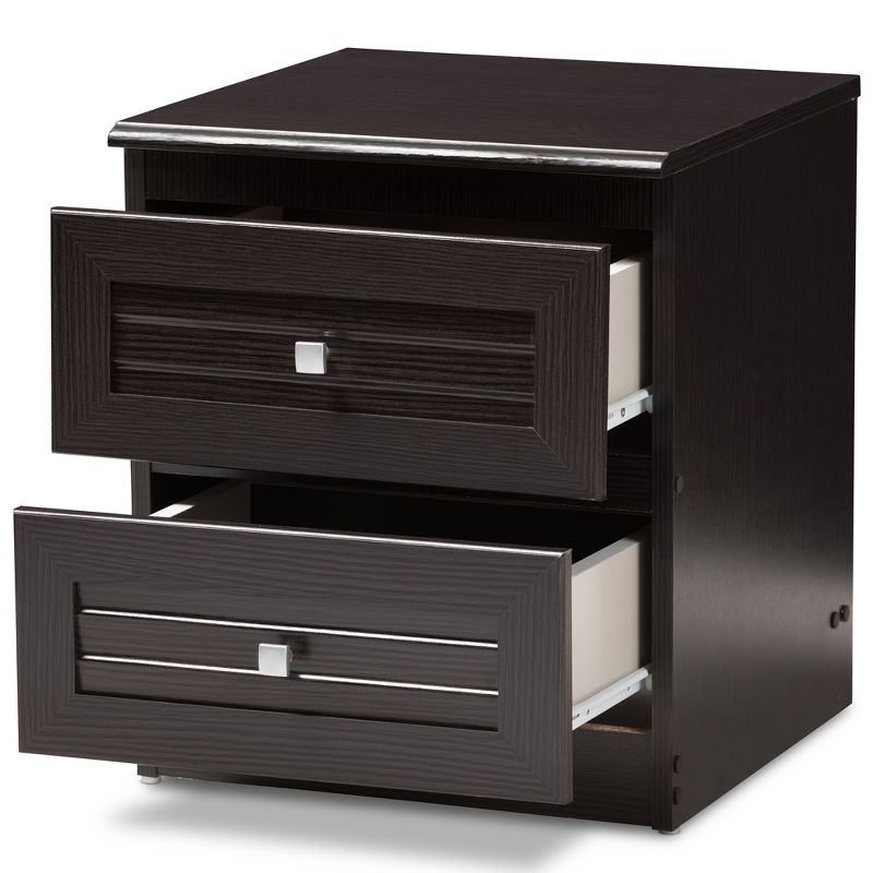 Carine Modern and Contemporary Finished 2 Drawer Nightstand Dark Brown - Baxton Studio, 3 of 11