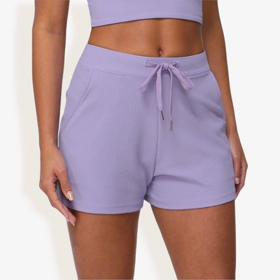 Anna-Kaci Active Women's High-Waist Ribbed Lounge Shorts with Drawstring and Pockets