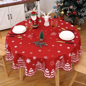 Christmas Tablecloth Xmas Table Cloth with Snowflake/Pine Tree Decorations Washable Decorative Table Cover for Dining Party & Holidays - 1 of 4