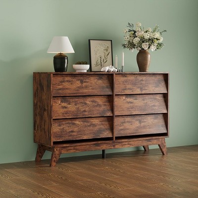 6-Drawer Dresser for Bedroom, 47.2" Wide Mid Century Chest of Drawers, Wooden Dresser TV Stand
