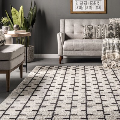 Beige Rectangular Shag Synthetic 4' x 6' Area Rug