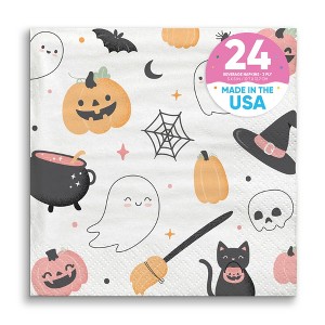 Big Dot of Happiness Pastel Halloween Party Napkins, Pink Pumpkin Birthday Party Decor, White 3-Ply Paper Beverage Napkins - 24 Count - 1 of 4