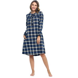 Ashford & Brooks Women's Flannel Plaid Long Sleeve Nightgown - 1 of 4