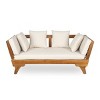Outdoor 3-Seat Patio Daybed Sofa with Foldable Arms, Acacia Wood Frame and Removable Beige Cushions, Modern Lounge for Garden-Maison Boucle - 3 of 4