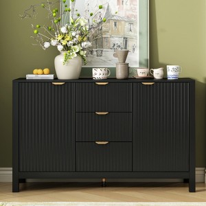 FONTOI Wave-Pattern Sideboard Cabinet with 3 Drawers&3 Adjustable Shelves, Scandinavian Style Storage Console Table, Black, 15.3"*28.3"*47.2" - 1 of 4