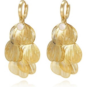 Boho Flower Layered Floral Leaf Drop Dangle Earring for Women,Metal CZ Gold Lightweight Flower Bohemian Gold Petal Exaggerated Jewelry Earring - 1 of 4