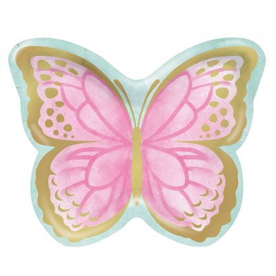 24ct Golden Butterfly Shaped Paper Plates Pink