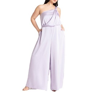 ELOQUII Women's Plus Size Tie Detail Satin Jumpsuit - 1 of 4