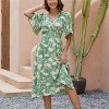 Womens Summer Dresses Flutter Sleeve A Line Floral High Waist Midi Dress V Neck Smocked Waist Flowy Dress Beach Dress Resorts Outfits - 3 of 4