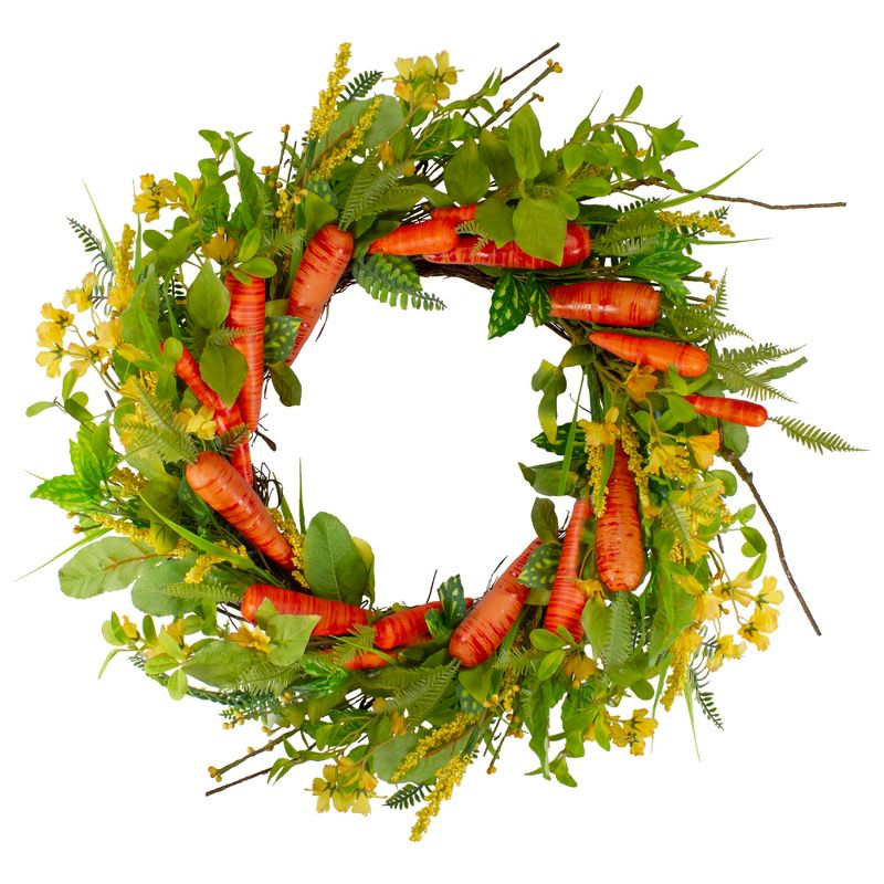 Northlight Carrot and Berry Foliage Easter Floral Spring Wreath, Orange and Yellow 22", 1 of 6